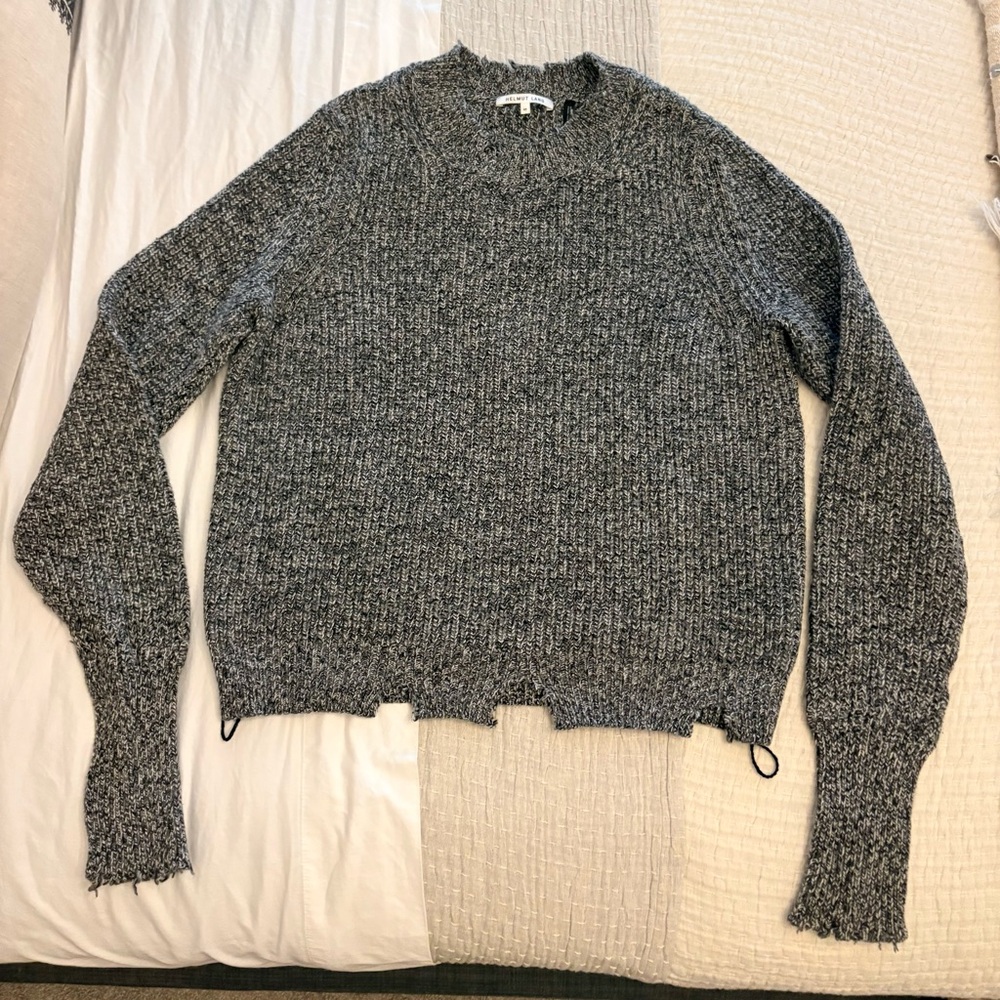 helmut lang marled knit distressed sweater